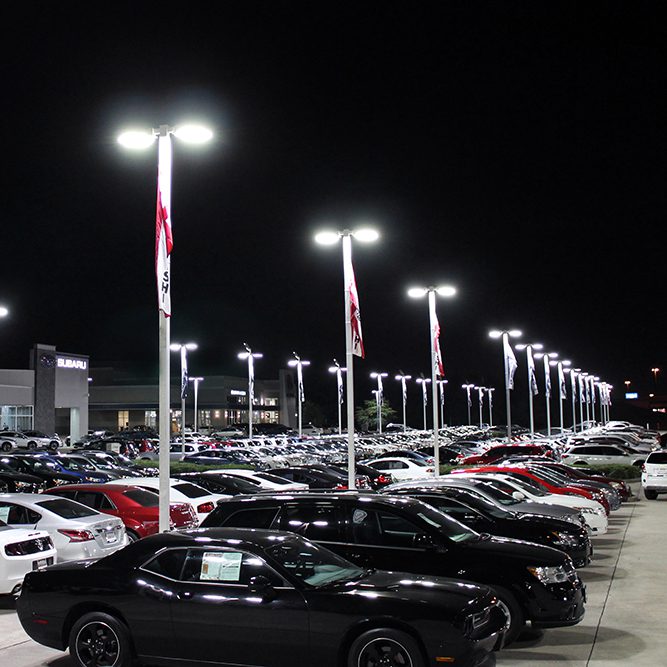 DoradoXLP -Premium Outdoor LED Area/Site Luminaire in a Car Dealership