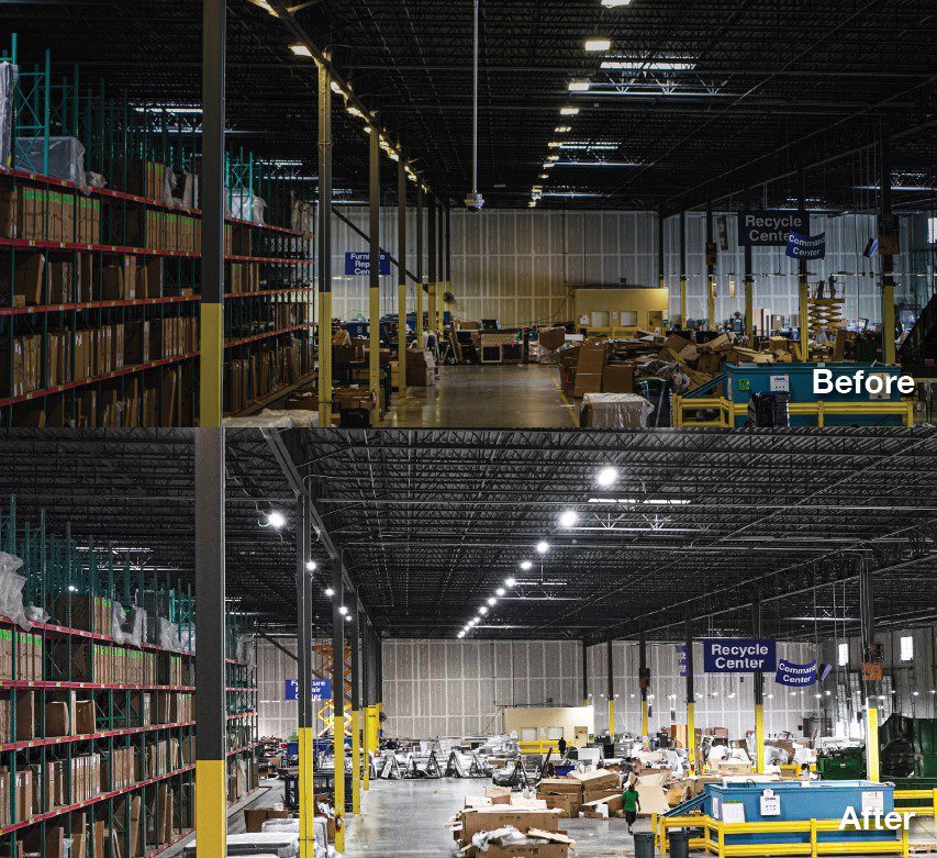 Ashley Furniture LED Lighting inside Distribution Center before and after