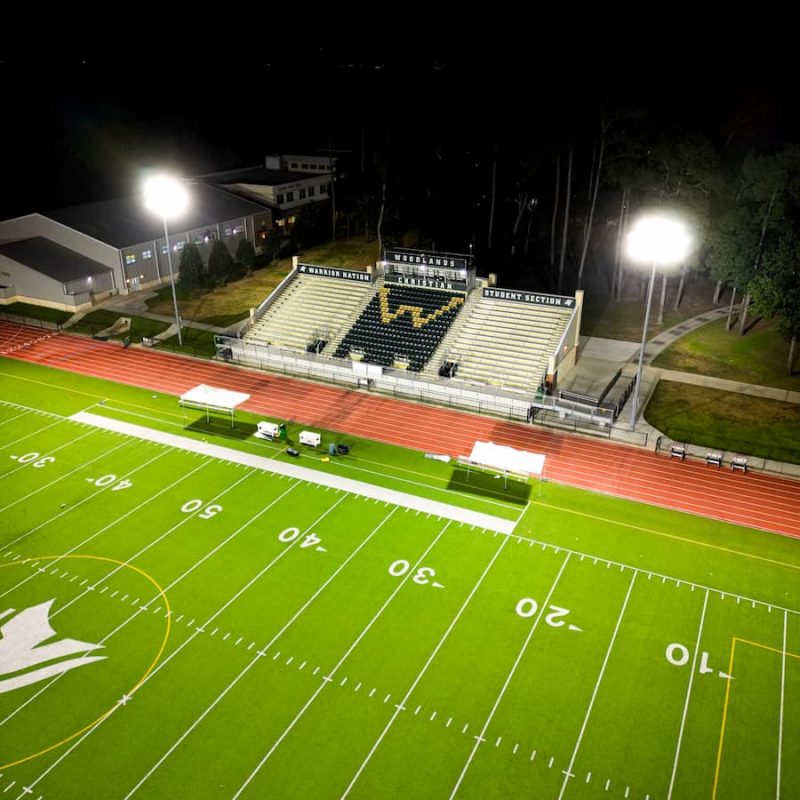 Football stadium illuminated with LED lights